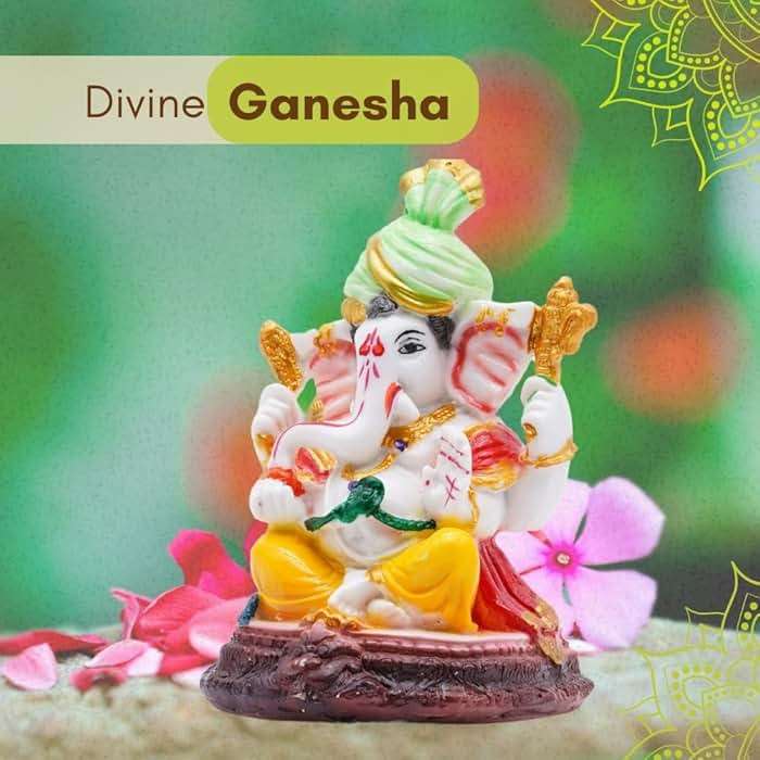 Vedic Charya 6 inch Lord Ganesha Idol | Handmade Polyresin God Statue Ganpati Murti for Home Temple, Ganesh Chaturthi, Office Decor, Pooja & Spiritual Gifting - Image 8