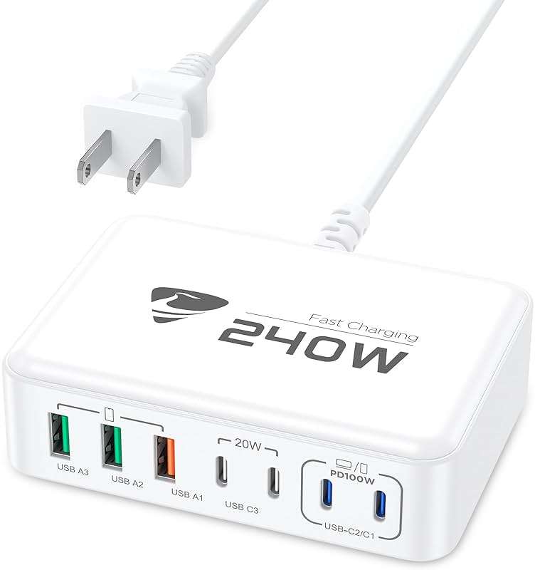 240W USB C Charging Station, 7-Port GaN USB C Charger Block, 100W Laptop USBC Fast Charger Compact 100W Laptop Charger Hub Wall Charger Adapter for MacBook Pro/Air,iPhone 16/15/14/13,Samsung S24 - Image 1