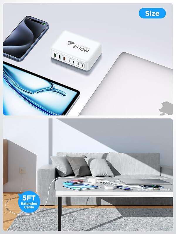 240W USB C Charging Station, 7-Port GaN USB C Charger Block, 100W Laptop USBC Fast Charger Compact 100W Laptop Charger Hub Wall Charger Adapter for MacBook Pro/Air,iPhone 16/15/14/13,Samsung S24 - Image 8