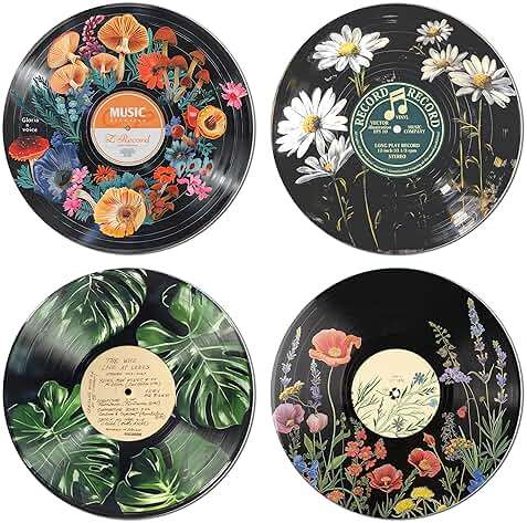 HK Studio Hippie Decor, Posters for Room Aesthetic - Botanical Wall Art, Record Decor, 4pcs 12" - Image 1