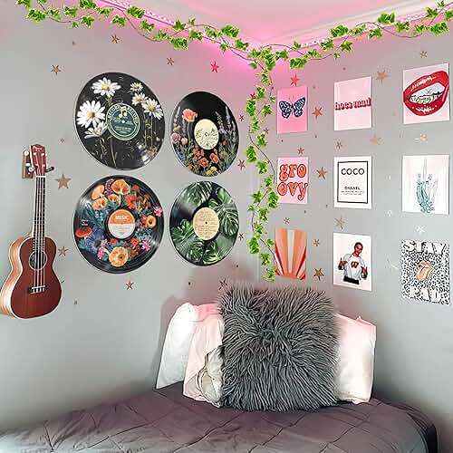 HK Studio Hippie Decor, Posters for Room Aesthetic - Botanical Wall Art, Record Decor, 4pcs 12" - Image 6