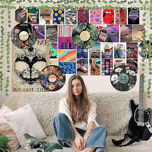 HK Studio Hippie Decor, Posters for Room Aesthetic - Botanical Wall Art, Record Decor, 4pcs 12" - Image 8