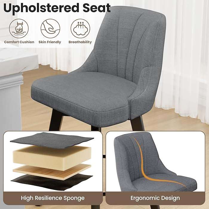 REONEY Counter Height Swivel Bar Stools, 24" Upholstered Fabric Barstools Set of 4, Counter Stool Chair with Back & Solid Wood Legs for Kitchen Island Dining Room (Dark Gray) - Image 3