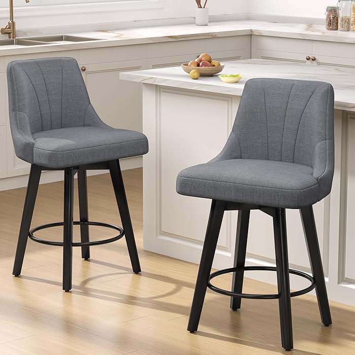 REONEY Counter Height Swivel Bar Stools, 24" Upholstered Fabric Barstools Set of 4, Counter Stool Chair with Back & Solid Wood Legs for Kitchen Island Dining Room (Dark Gray) - Image 4