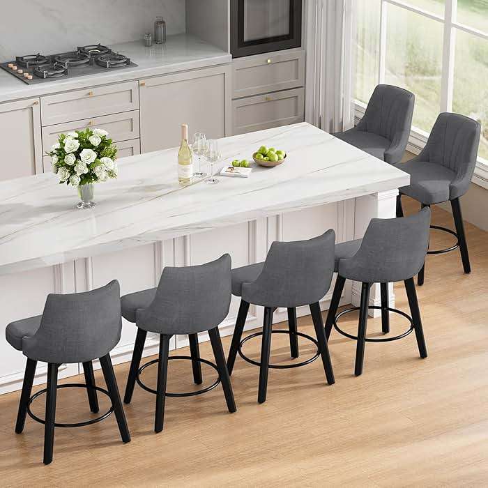 REONEY Counter Height Swivel Bar Stools, 24" Upholstered Fabric Barstools Set of 4, Counter Stool Chair with Back & Solid Wood Legs for Kitchen Island Dining Room (Dark Gray) - Image 8