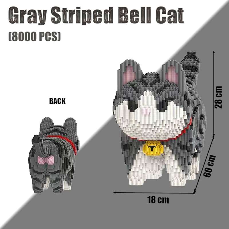 HONLANCH Animal Gray Striped Bell Cat Micro Building Blocks Set（8000PCS） Gift for Adults and Kids - Image 2