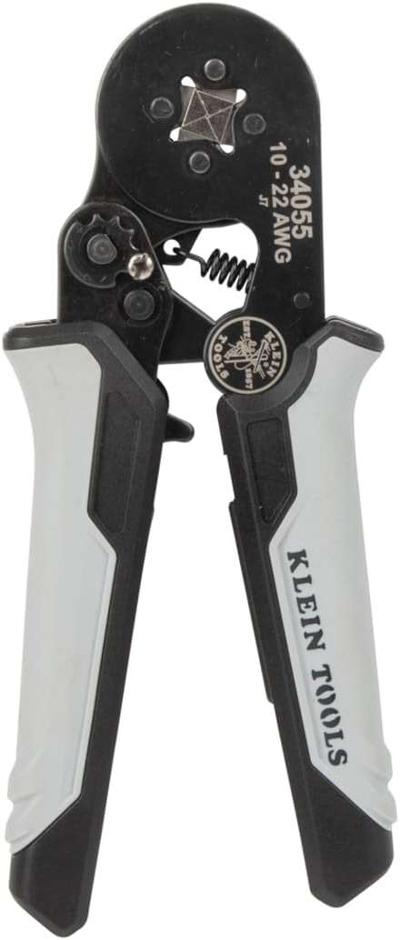 Klein Tools 34055 Ferrule Crimping Tool, Square Crimper Pliers for 10 to 22 AWG Wire Terminals, Built-In Adjustable Ratchet, for Electrical Work - Image 1