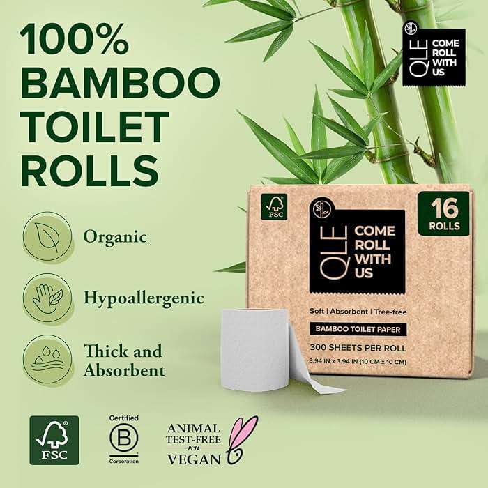 QLE Bamboo Toilet Paper – 16 Pack Sustainable – 3 Ply 300 Sheets Per Roll – Hypoallergenic Toilet Paper – Septic Safe, Organic, Compostable, FSC Certified, 100% Bamboo Pulp - Image 2