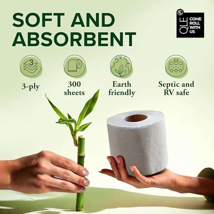 QLE Bamboo Toilet Paper – 16 Pack Sustainable – 3 Ply 300 Sheets Per Roll – Hypoallergenic Toilet Paper – Septic Safe, Organic, Compostable, FSC Certified, 100% Bamboo Pulp - Image 3