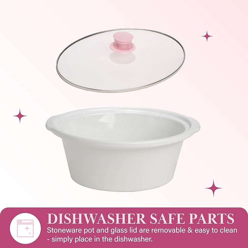 Paris Hilton 6-Quart Manual Slow Cooker, Naturally Nonstick Stoneware Ceramic Insert, Three Settings (Low, High, Warm), Dishwasher Safe Family Size Slow Cooker, Pink - Image 5