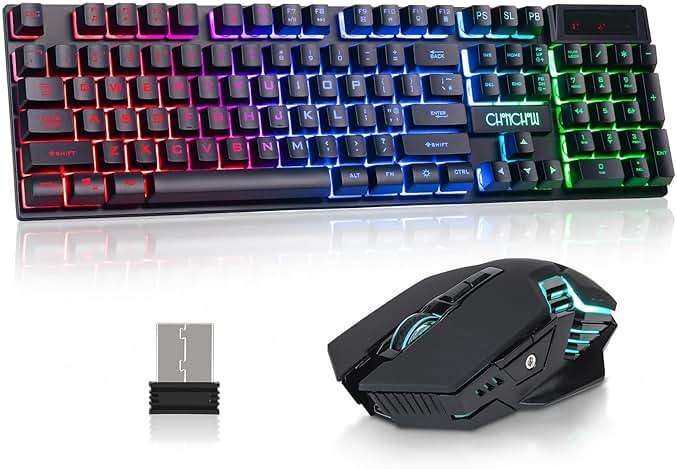 CHONCHOW USB Wireless Gaming Keyboard and Mouse Combo, LED Backlit Ergonomic Mechanical Feeling Keyboard, Rechargeable 2500mAh Battery, Anti-ghosting Keyboards 7D 3600DPI Mice for PC Gamer - Image 1