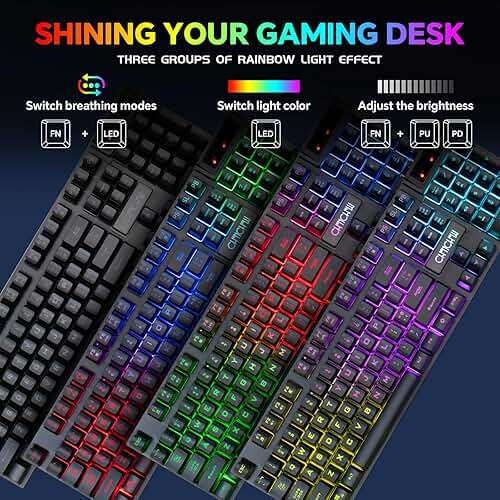 CHONCHOW USB Wireless Gaming Keyboard and Mouse Combo, LED Backlit Ergonomic Mechanical Feeling Keyboard, Rechargeable 2500mAh Battery, Anti-ghosting Keyboards 7D 3600DPI Mice for PC Gamer - Image 3