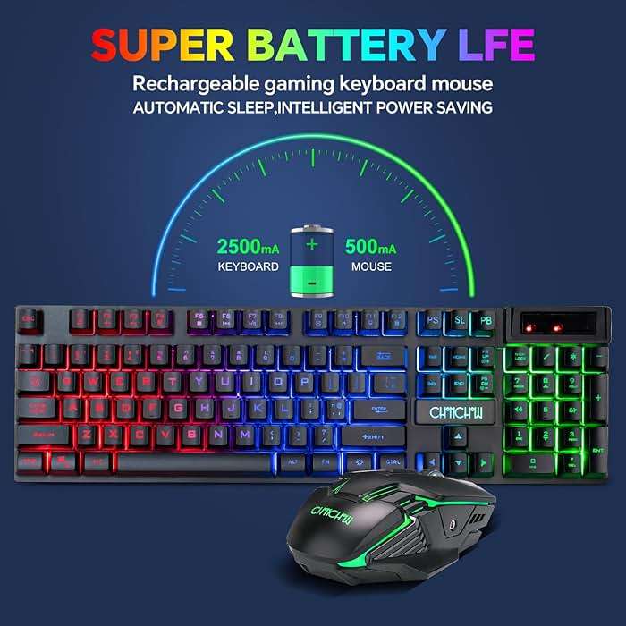CHONCHOW USB Wireless Gaming Keyboard and Mouse Combo, LED Backlit Ergonomic Mechanical Feeling Keyboard, Rechargeable 2500mAh Battery, Anti-ghosting Keyboards 7D 3600DPI Mice for PC Gamer - Image 4
