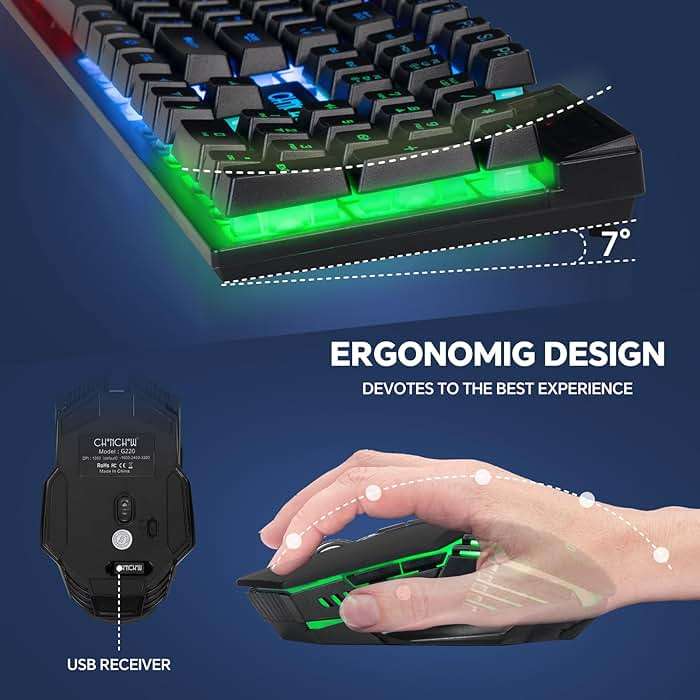 CHONCHOW USB Wireless Gaming Keyboard and Mouse Combo, LED Backlit Ergonomic Mechanical Feeling Keyboard, Rechargeable 2500mAh Battery, Anti-ghosting Keyboards 7D 3600DPI Mice for PC Gamer - Image 5