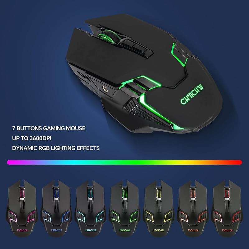 CHONCHOW USB Wireless Gaming Keyboard and Mouse Combo, LED Backlit Ergonomic Mechanical Feeling Keyboard, Rechargeable 2500mAh Battery, Anti-ghosting Keyboards 7D 3600DPI Mice for PC Gamer - Image 6