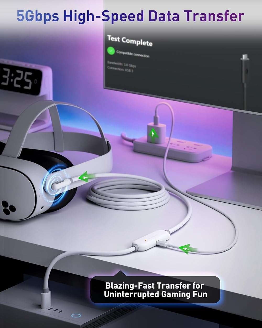 Maxonar VR Charging Link Cable 16FT (Next-Gen Chip) Compatible with Meta Quest 3S/Quest 3/Oculus Quest 2/Pico 4 Accessories and PC/SteamVR/Phones, Awesome Gift-5Gbps USB 3.0 to USB C Cable-White - Image 5