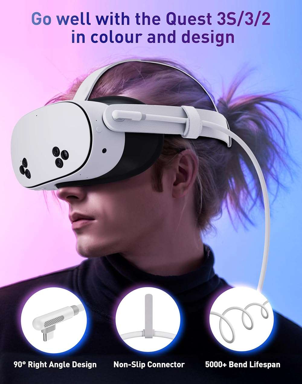 Maxonar VR Charging Link Cable 16FT (Next-Gen Chip) Compatible with Meta Quest 3S/Quest 3/Oculus Quest 2/Pico 4 Accessories and PC/SteamVR/Phones, Awesome Gift-5Gbps USB 3.0 to USB C Cable-White - Image 7