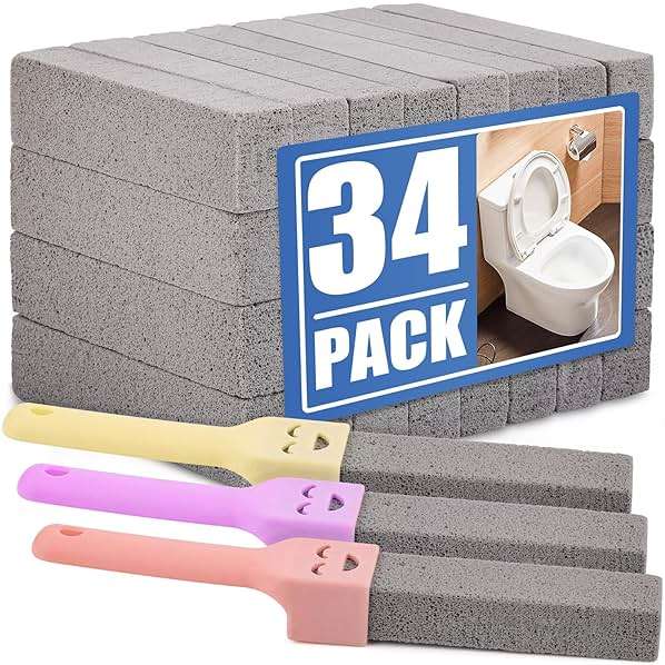 Navona 34 Pack Pumice Stone Scouring Sticks with 3 Universal Handles, Grey Pumice Stone for Cleaning Toilets, Bathrooms - Image 1