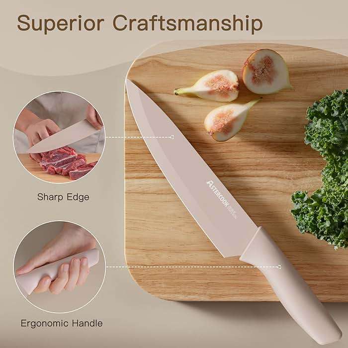 Astercook Knife Set, 13 Pieces Kitchen Knives Set with Healthy Anti-Rust Coating, Dishwasher Safe, Stainless Steel Chef Knife Sets with 6 Blade Guards, Fathers Day Gift for Men - Image 7