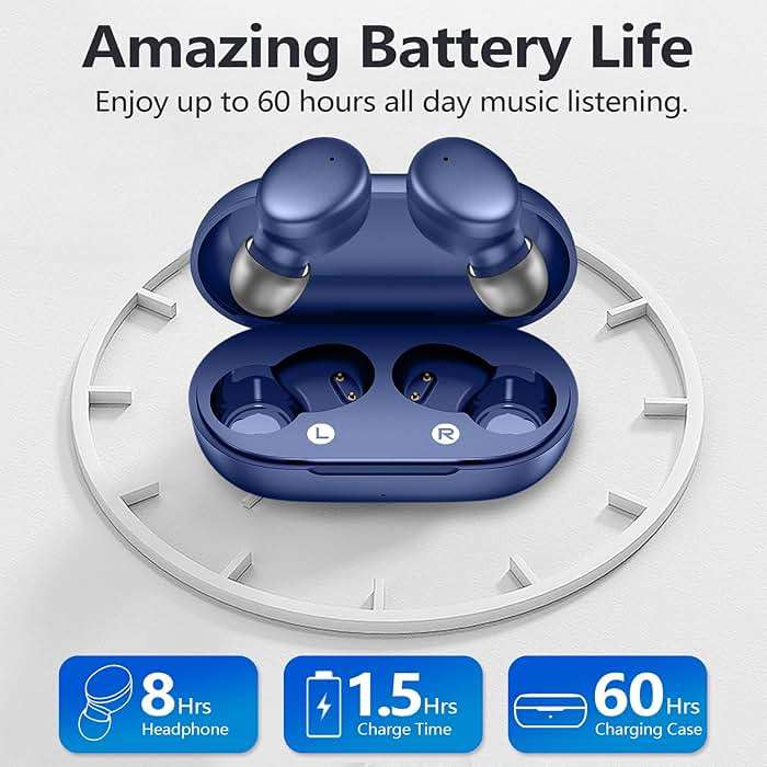 MOZOTER S8 Mini Wireless Earbuds Bluetooth 5.3 in Ear Light-Weight Headphones,60Hrs Playtime Ear Buds with Charging Case,Built-in Microphone Headset,Premium Sound with Deep Bass for Sport-Blue - Image 4