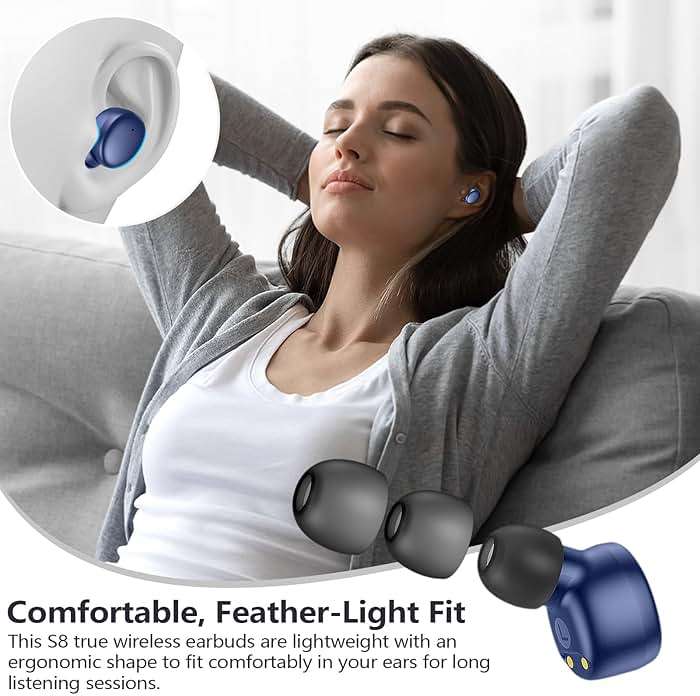 MOZOTER S8 Mini Wireless Earbuds Bluetooth 5.3 in Ear Light-Weight Headphones,60Hrs Playtime Ear Buds with Charging Case,Built-in Microphone Headset,Premium Sound with Deep Bass for Sport-Blue - Image 5