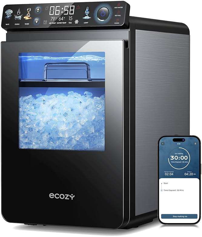 ecozy Smart Nugget Ice Maker Countertop, First Full-Color Smart Panel Ice Machine with APP Control, Double-Layer Insulation, 44 lbs/24H Soft Pellet Chewable Ice, Pull-Out Water Tank, Self-Cleaning - Image 1