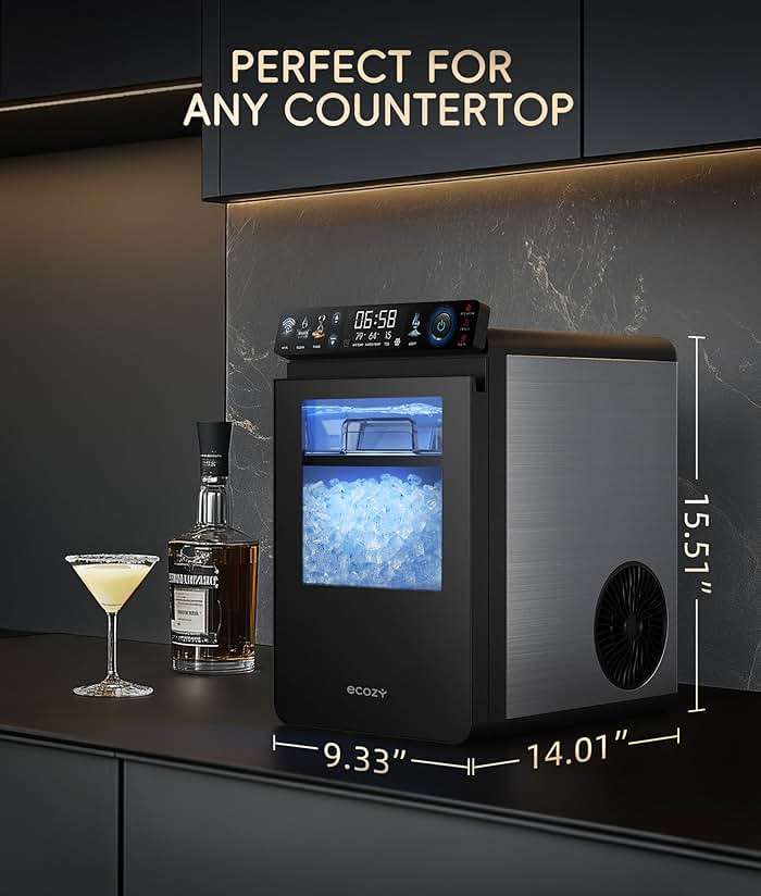 ecozy Smart Nugget Ice Maker Countertop, First Full-Color Smart Panel Ice Machine with APP Control, Double-Layer Insulation, 44 lbs/24H Soft Pellet Chewable Ice, Pull-Out Water Tank, Self-Cleaning - Image 2
