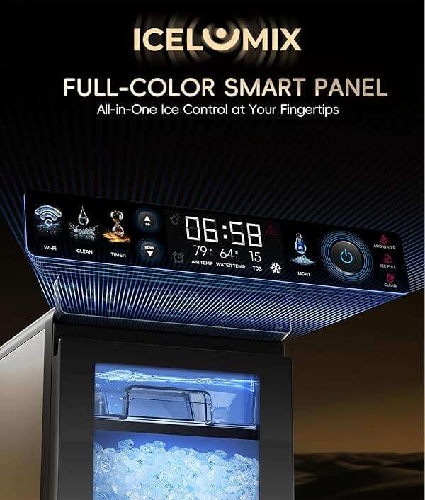 ecozy Smart Nugget Ice Maker Countertop, First Full-Color Smart Panel Ice Machine with APP Control, Double-Layer Insulation, 44 lbs/24H Soft Pellet Chewable Ice, Pull-Out Water Tank, Self-Cleaning - Image 3