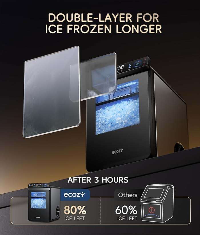ecozy Smart Nugget Ice Maker Countertop, First Full-Color Smart Panel Ice Machine with APP Control, Double-Layer Insulation, 44 lbs/24H Soft Pellet Chewable Ice, Pull-Out Water Tank, Self-Cleaning - Image 4