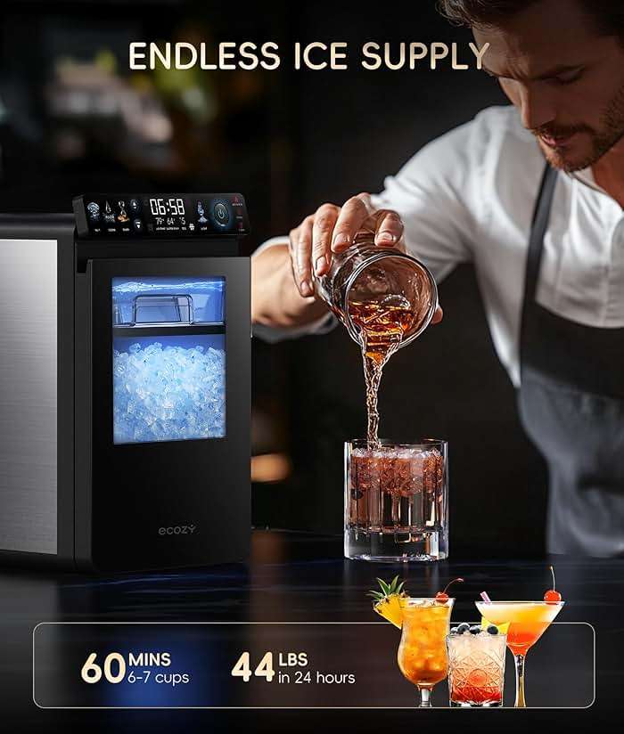 ecozy Smart Nugget Ice Maker Countertop, First Full-Color Smart Panel Ice Machine with APP Control, Double-Layer Insulation, 44 lbs/24H Soft Pellet Chewable Ice, Pull-Out Water Tank, Self-Cleaning - Image 7