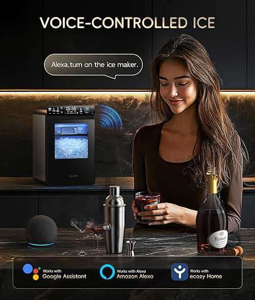 ecozy Smart Nugget Ice Maker Countertop, First Full-Color Smart Panel Ice Machine with APP Control, Double-Layer Insulation, 44 lbs/24H Soft Pellet Chewable Ice, Pull-Out Water Tank, Self-Cleaning - Image 8