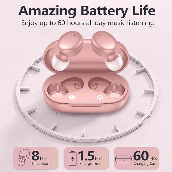 MOZOTER S8 Mini Wireless Earbuds Bluetooth 5.3 in Ear Light-Weight Headphones,60Hrs Playtime Ear Buds with Charging Case,Bluetooth Headsets,Premium Sound with Deep Bass for Sport-Pink - Image 4