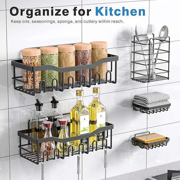 EUDELE 5-Pack Rustproof Stainless Steel Shower Caddy Set– No Drill Adhesive Bathroom Organizer, Space-Saving Shower Shelves for Apartment Essentials, Bathroom/Kitchen Storage Home Decor-L Size - Image 7
