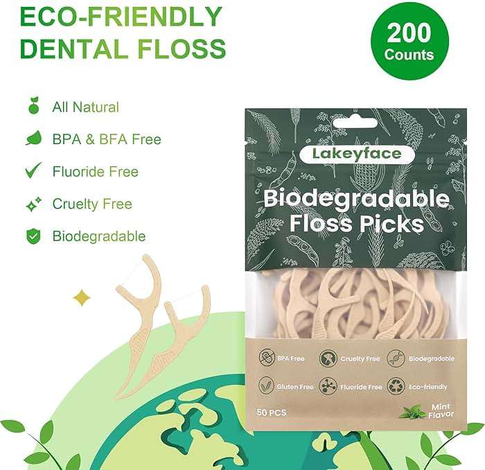 200 Count Biodegradable Dental Floss Picks, Eco Friendly Plant-Based Tooth Flossers for adults, Tear-Resistant Floss Sticks with Wide Handles, Vegan & BPA Free Dental Floss for Natural Oral Care, Mint - Image 4