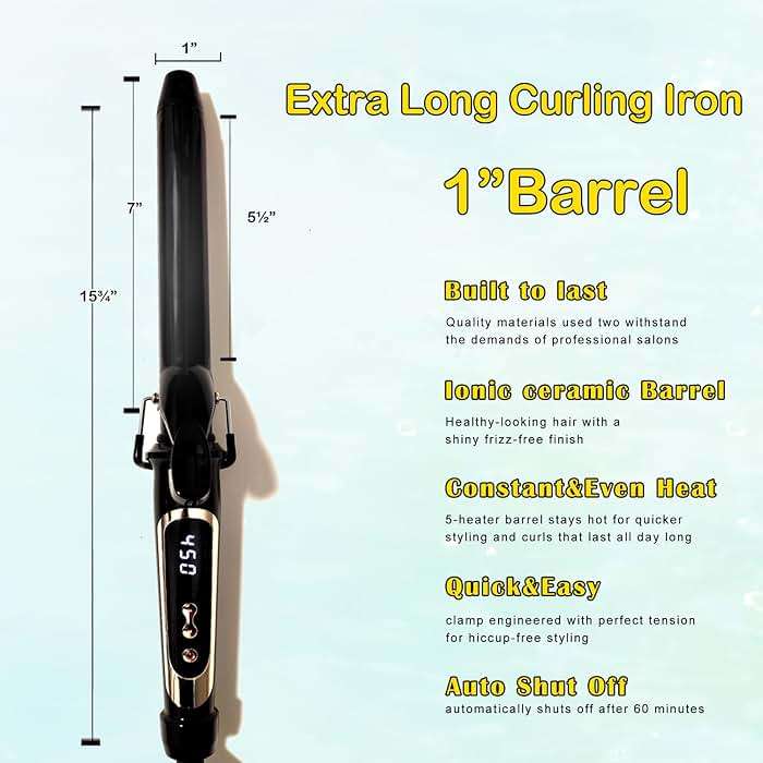 abp 1 Inch Curling Iron Extra Long Barrel with Ceramic Coating for Long/Medium Hair,LED Display Instant Heat up to 450°F with clamp,Hair Waving Style Tool Girls & Women - Image 3