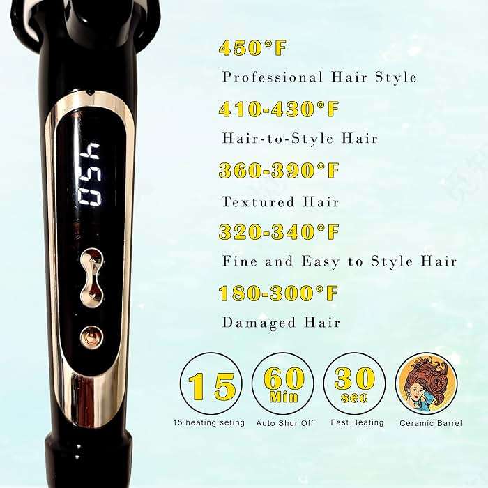 abp 1 Inch Curling Iron Extra Long Barrel with Ceramic Coating for Long/Medium Hair,LED Display Instant Heat up to 450°F with clamp,Hair Waving Style Tool Girls & Women - Image 4