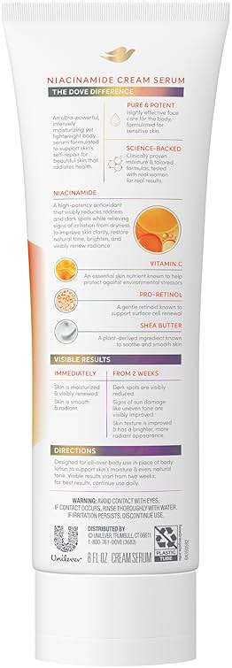 Dove Body Cream Serum Niacinamide + Even Tone for Dark Spots and Uneven Tone with Vitamin C, Pro-Retinol and Shea Butter Lotion, 8 oz - Image 2