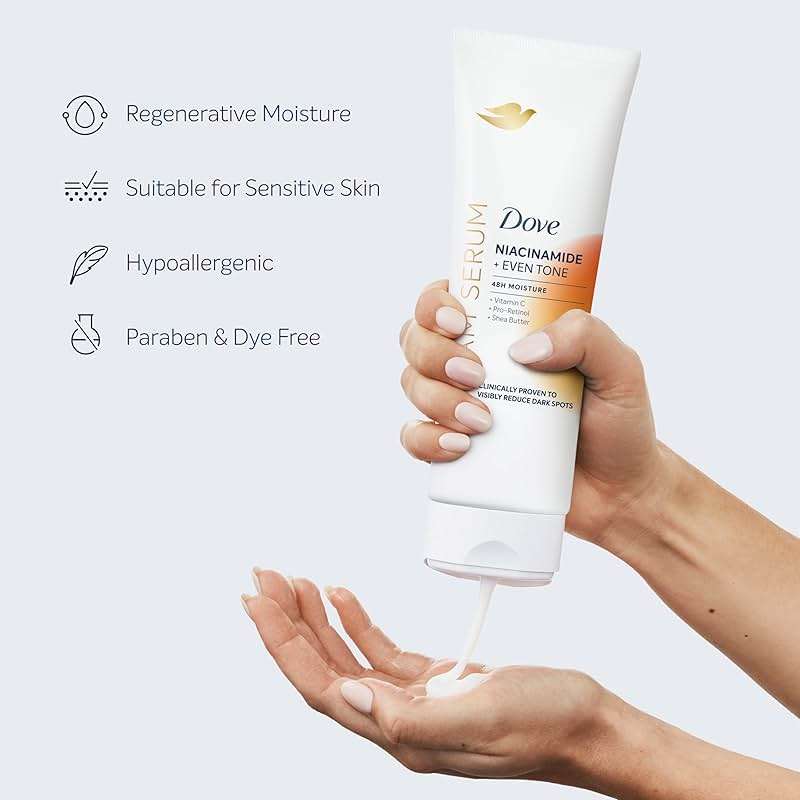 Dove Body Cream Serum Niacinamide + Even Tone for Dark Spots and Uneven Tone with Vitamin C, Pro-Retinol and Shea Butter Lotion, 8 oz - Image 11