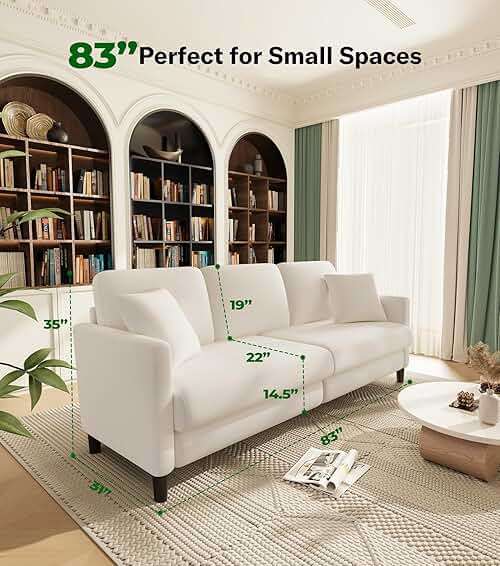Welzona 83" Couches for Living Room, Teddy Sofa Couch, Comfy Sofas for Living Room, Tool-Free Setup Loveseat Sofa, All-Wood Love Seat Couches, Small Couch 2 Pillows Included, Beige - Image 2