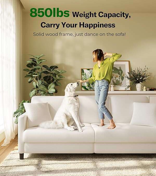 Welzona 83" Couches for Living Room, Teddy Sofa Couch, Comfy Sofas for Living Room, Tool-Free Setup Loveseat Sofa, All-Wood Love Seat Couches, Small Couch 2 Pillows Included, Beige - Image 5