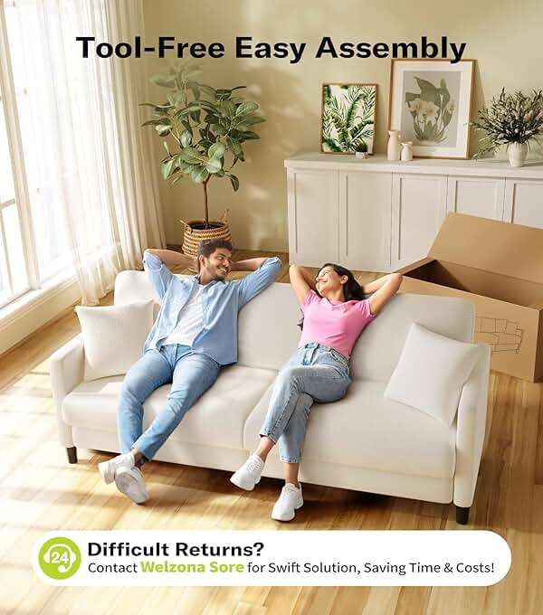 Welzona 83" Couches for Living Room, Teddy Sofa Couch, Comfy Sofas for Living Room, Tool-Free Setup Loveseat Sofa, All-Wood Love Seat Couches, Small Couch 2 Pillows Included, Beige - Image 6