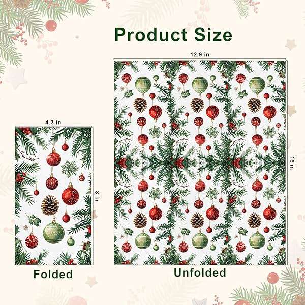 3-Ply Christmas Paper Napkins Disposable: Guest Dinner Hand Towels, Xmas Table Decorative for Bathroom Home Kitchen, Holiday Cocktail Party Decor, Red White Green (4.3x7.9 Inches, Count, 100) - Image 3