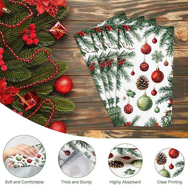 3-Ply Christmas Paper Napkins Disposable: Guest Dinner Hand Towels, Xmas Table Decorative for Bathroom Home Kitchen, Holiday Cocktail Party Decor, Red White Green (4.3x7.9 Inches, Count, 100) - Image 5