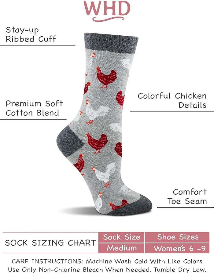WHD Fluffy Chicken Crew Socks for Women & Men | Farm Animal Lover Socks, Barnyard Fun - Image 2