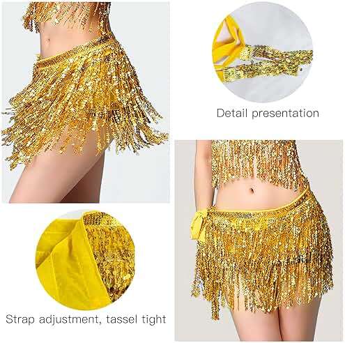 Sequin Skirt Boho Sequin Tassel Hip Scarf Sparkly Skirts Belly Dance Skirt Glitter Skirt Rave Sparkle Skirt for Women Girls - Image 7