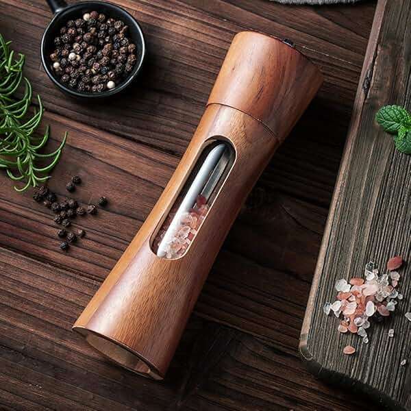 Wooden Salt and Pepper Grinder Set with Tray, 8 Inch Manual Salt & Pepper Shakers with Adjustable Coarseness, Salt and Pepper Mills - Image 2
