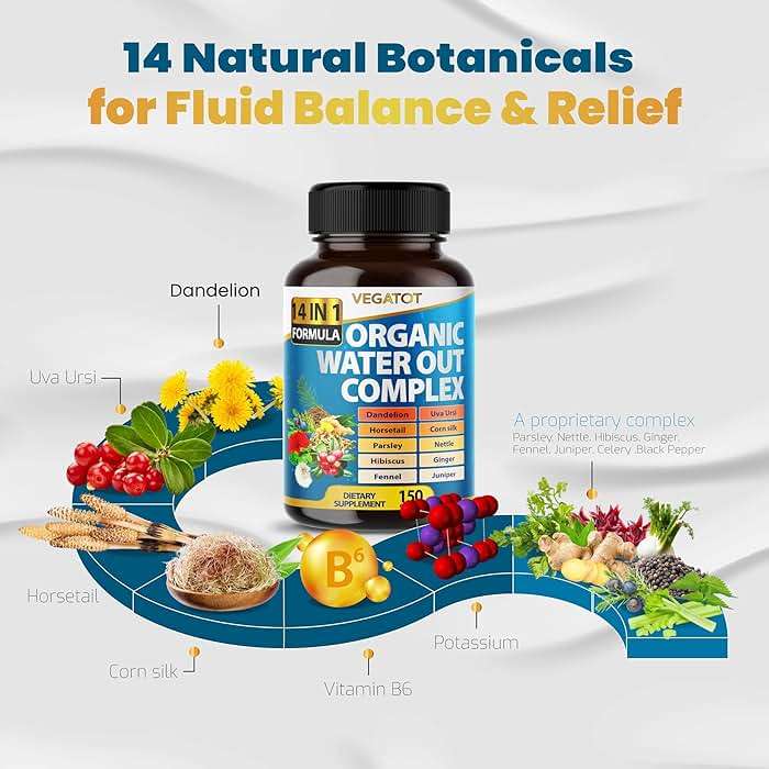 VEGATOT Water Out Complex - 14-in-1 Formula - with Dandelion Uva Ursi Horsetail Corn Silk Parsley Nettle Hibiscus Ginger - Image 4