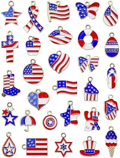 JIALEEY 29PCS Independence Day Charms, Patriotic 4th of July Red White Blue American Flag Charms for Bracelets Necklaces Jewelry Making, 29 Styles - Image 1