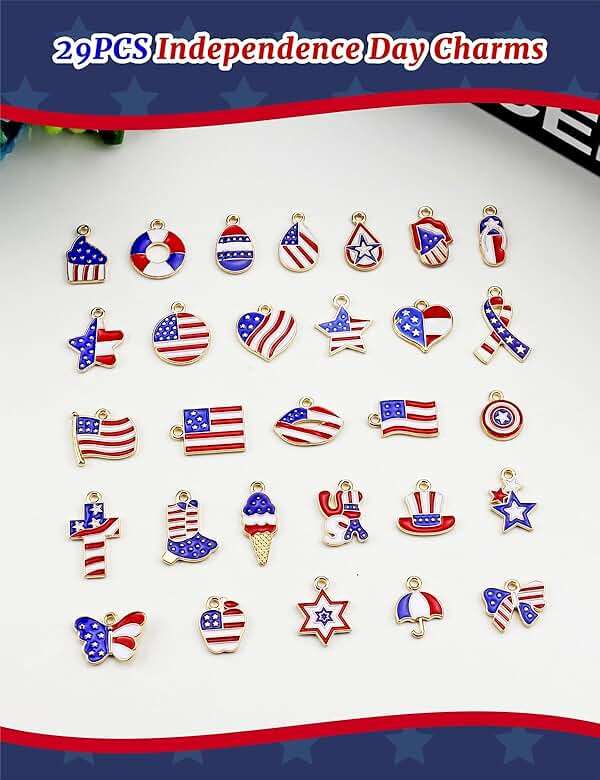 JIALEEY 29PCS Independence Day Charms, Patriotic 4th of July Red White Blue American Flag Charms for Bracelets Necklaces Jewelry Making, 29 Styles - Image 3