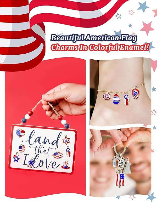 JIALEEY 29PCS Independence Day Charms, Patriotic 4th of July Red White Blue American Flag Charms for Bracelets Necklaces Jewelry Making, 29 Styles - Image 4